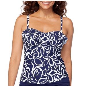 - Women's Island Escape Navy & White Floral Print Swim Top